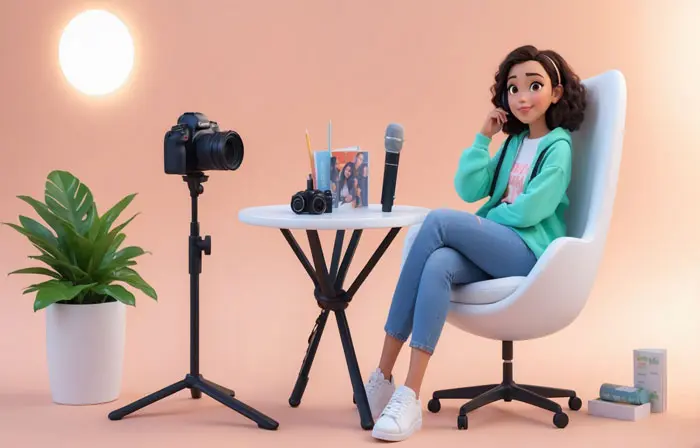 Talk Show Concept Girl with a Mic and Headphones 3D Character Illustration image